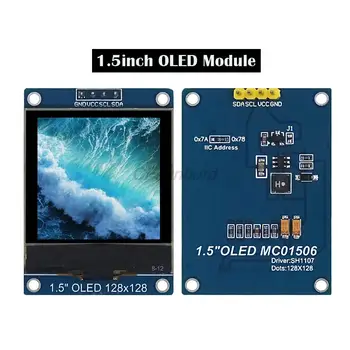 1,5-инчов 4-пинов бял OLED екран с печатна платка SH1107 Drive IC 128 * 128 IIC Интерфейс