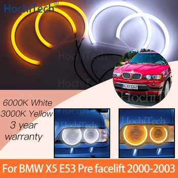 1 Комплект Бели + жълти Памучни Комплекти, Пръстени Angel Eyes Halo за BMW X5 E53 Pre Facelift 2000 2001 2002 2003