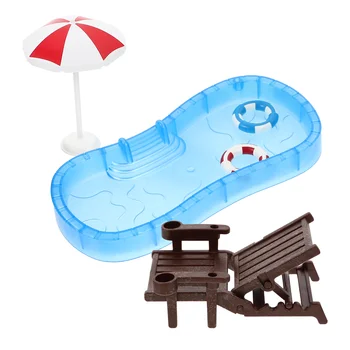 1 комплект Мини-Къщичка, басейн, Миниатюрни модели на пръстени, за плуване, детски мини-играчки
