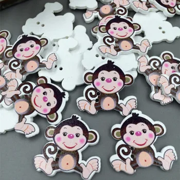100шт Дървени копчета с шарките на маймуни, Подходящи за украса на албуми за изрезки от 29 мм