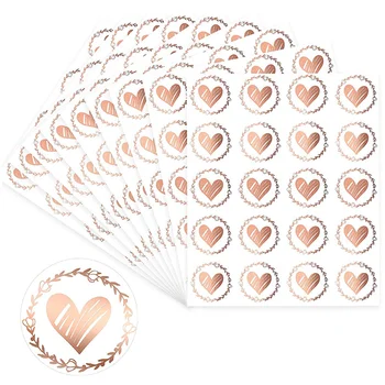 100шт Прозрачни бронзови стикери във формата на сърца 1,26-инчов кръгла етикет за запечатване на пликове за покани за сватба, Подарък стикери за украса