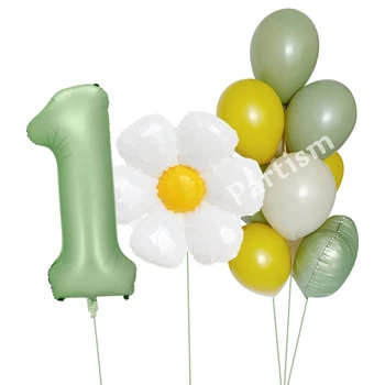 13 бр./компл. Бели балони с цветовете на маргаритки 32-инчов зелен балон с цифри Детска маргаритка честит рожден Ден Украса за партита САМ Crafts Supply