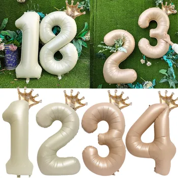 40-Инчовите балони Кремав 0-9 Голям Цифров Топка от фолио с хелий За момичета, Деца и възрастни, честит Рожден Ден, Украси за сватбени партита