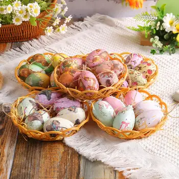 6шт висящи великденски яйца от стиропор ярки цветове, с ясно анимационни модел, универсални украса за великденски яйца