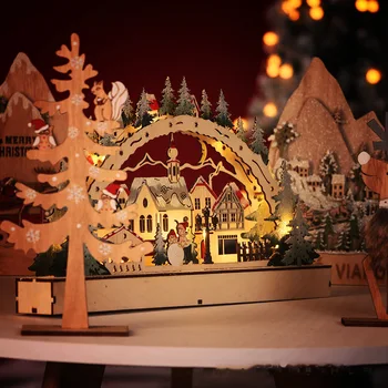 Адвент-календар Коледа Дървена Селска къща с led подсветка Горска сцена игри на декорация на Коледна Украса Календар 2024