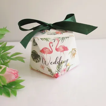 Европейският творчески Красив Фламинго От Зелените горски листа Кутия Бонбони Сватбени Сувенири Бомбоньерка книжен Подарък Скоростна Кутия Шоколад за партита