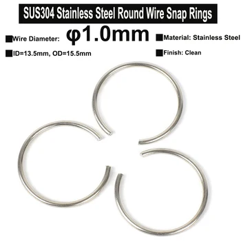 Защелкивающиеся пръстени с кръгла жица от неръждаема стомана SUS304 Диаметър *  1.0 mm