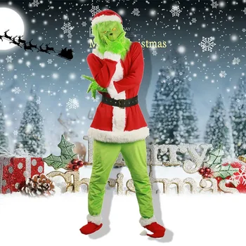 Зелен космения чудовище Набор от костюми на Дядо Коледа Коледна Експлозивна парти Костюми за възрастни и деца Cosplay Хелоуин Страшно чудовище Облекло