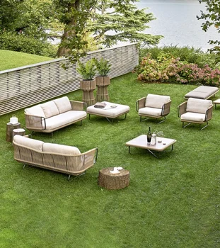 Комбинация от градински мека мебел, тераса във вътрешния двор, мебели от ратан за отдих на открито, стол от ратан за тераси, диван от ратан, от алуминиева сплав