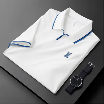 Лека луксозна висококачествена тениска с логото на бъни с къс ръкав, мъжки ревера 2023, летен моден принт, всекидневни спортни дишаща топ за мъже