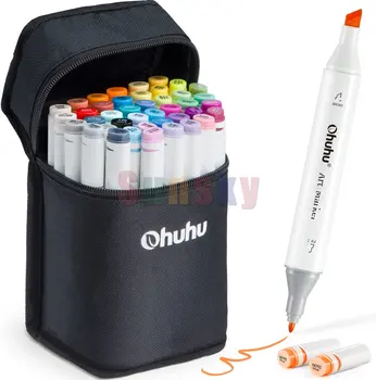 Маркери за рисуване Алкохолна четка Ohuhu, Маркери за рисуване с двоен фитил (Brush & Fine) / (Brush & Wide), Набор от 48 цвята, за да проверите за рисуване