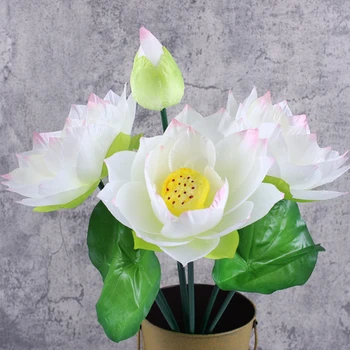 Напълно ново цвете Изкуствена симулира за сватба Градина у Дома Lotus Party Пластмасови копринени стъбла, за да се симулира водна лилия