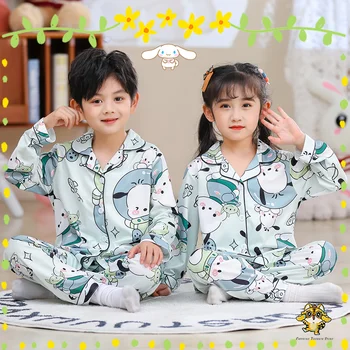Пижами Sanrio Kuromi Melody Cinnamoroll Kawaii Момиче Есенна пижама с анимационни герои, детски сладко облекло за сън с дълъг ръкав