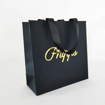 Подаръчен пакет от рециклирана черна луксозна хартия с индивидуално лого на марката за шкатулок за бижута, аксесоари, бутикови магазини за козметика, опаковки, сватбени услуги