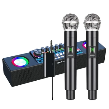 Популярният многофункционален портативен високоговорител за живо пеене X80 с безжична звукова карта, Bluetooth (черен с двоен микрофон)