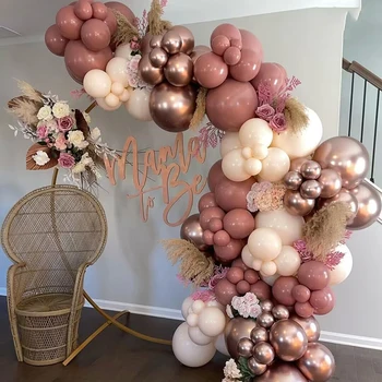 Работа-розово арка от балони, Гирлянда в стил бохо за парти в чест на рождения Ден, балони с двойна плънка от розови латекс топки, декор за булчински душ