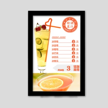 Рамка за показване на плаката меню в ресторанта, за монтаж на стена с led подсветка по краищата, Знаци за лайтбоксов A2, Рамка от черен алуминиев профил