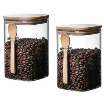 Резервоар за съхранение от 2 теми С лъжица / Кутия за херметически подправки / Резервоар за кафе на зърна / Бутилка за съхранение на захар / чаената кутия