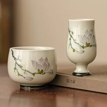Ръчно рисувани от пепел, чаша за орхидеи, Китайски чай вечеря в ретро стил кунг-фу, Малки керамика, персонално ястие