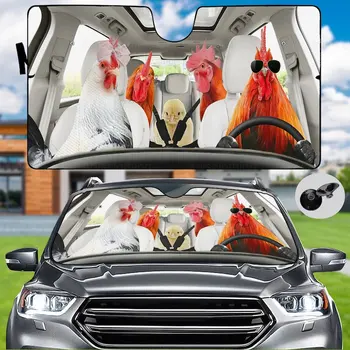 Сенника за кола с пиле, Украса за кола с пиле, Забавен козирка с пиле, сенника на колата, Предното стъкло на превозното средство с петел