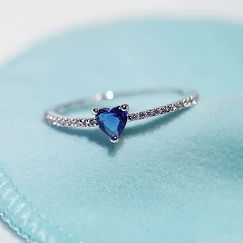 Уважаеми Женски пръстен със син кристал, Розово Злато, Сребърен Цвят, на Годежен пръстен, Луксозно декорация от Цирконий във формата на сърце, Подарък за двойка на Едро