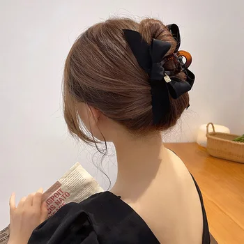 Японски Корейски Velvet лък, прическа с нокти за коса, Шнола за коса, Големи Черни Фиби, Дамски Аксесоари за коса с лесно темперамент.
