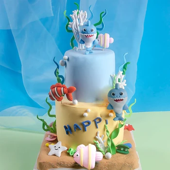 5шт Топперы за украса на торта за рожден ден, декорация за морски торта, детски душ, Topper за кита, украса за парти в океана, свързани с темата за рожден ден