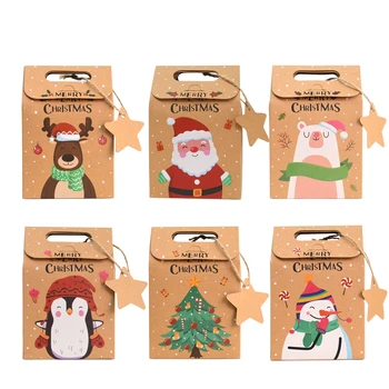 6 Броя Кутии За Коледно Парти Подарък Пакети, Крафт Хартия, Бисквити, Бонбони, Подаръчни Торбички за Коледното Парти Начало Декор за Опаковане на Подаръци