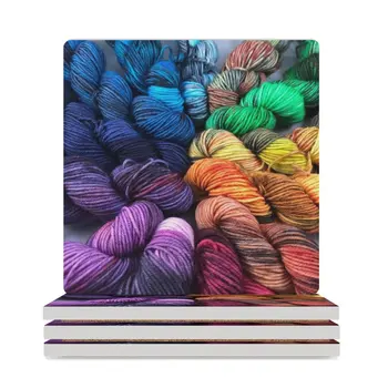 Керамични подложки Rainbow Yarn (квадратни), керамични набор, сладък сет, подложка за чаши, поставка за напитки