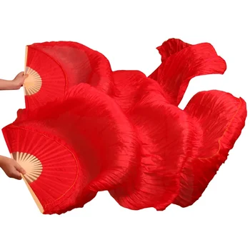 Най-новите 100% естествена коприна завесата за танц на корема на вентилатора 1 Чифт вентилатори за танц на корема 180*90 см танц подпори ръчно изработени чист червен цвят размери 5